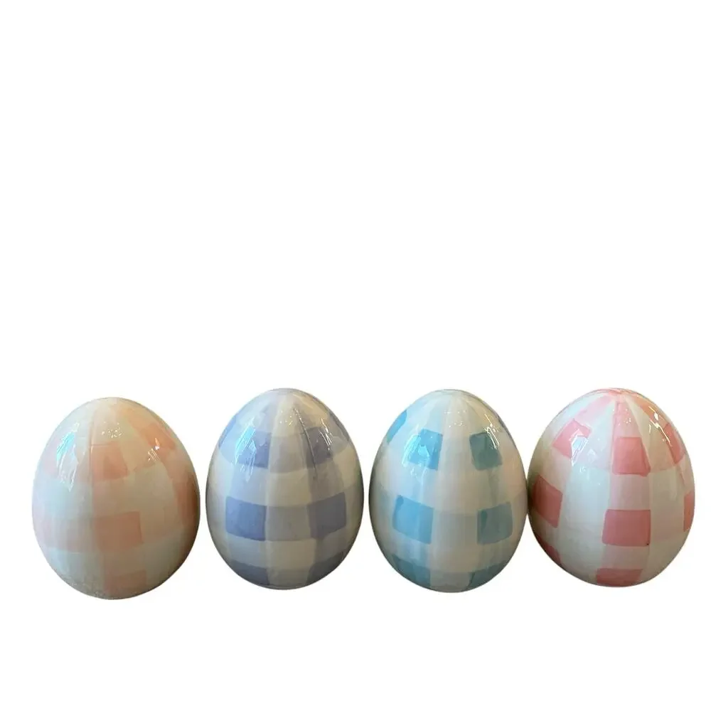 Martha Stewart Pastel Plaid Ceramic Easter Eggs Set of 4 Spring Decor NEW